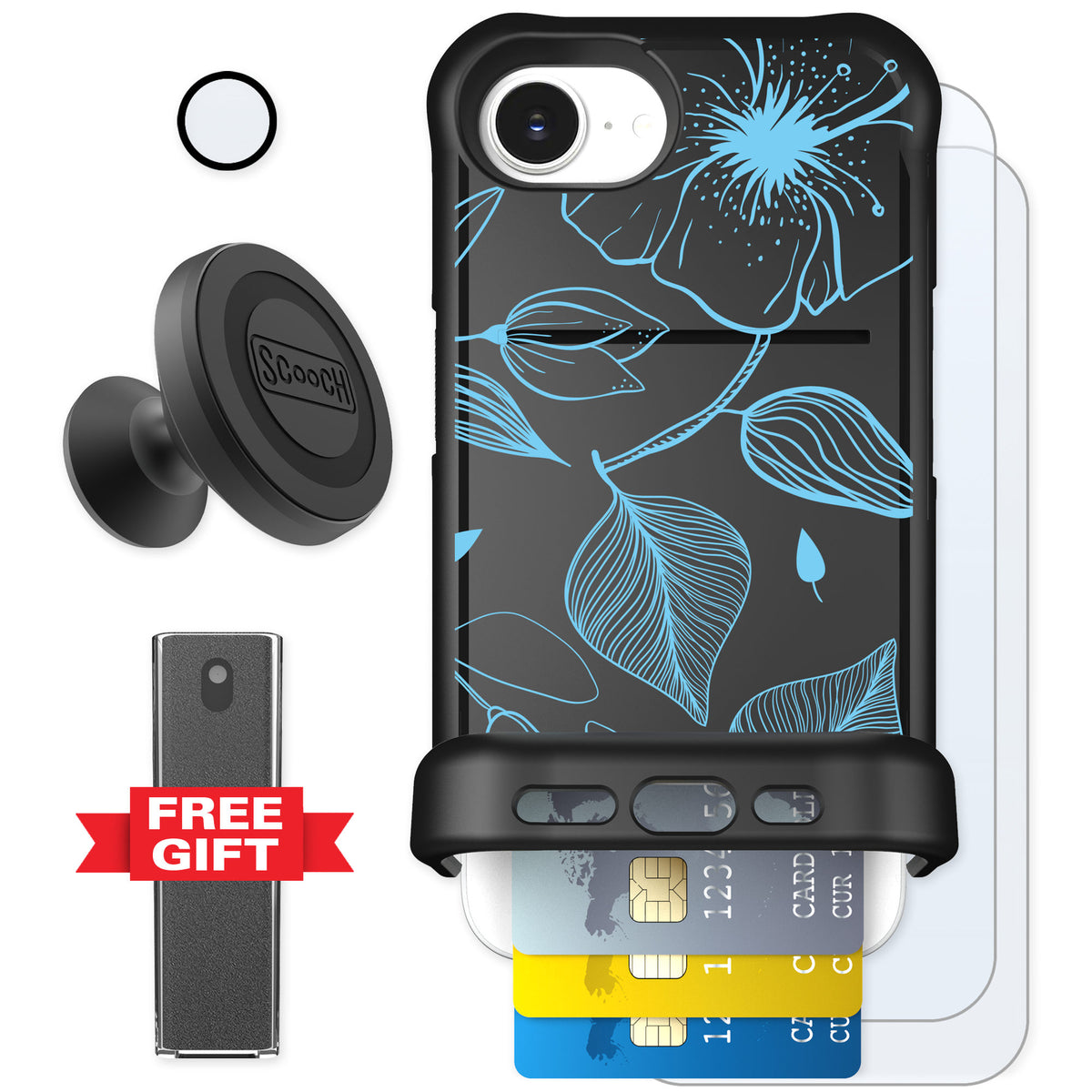 Scooch Wingmate Blue Hibiscus for iPhone 17e — Defender Bundle