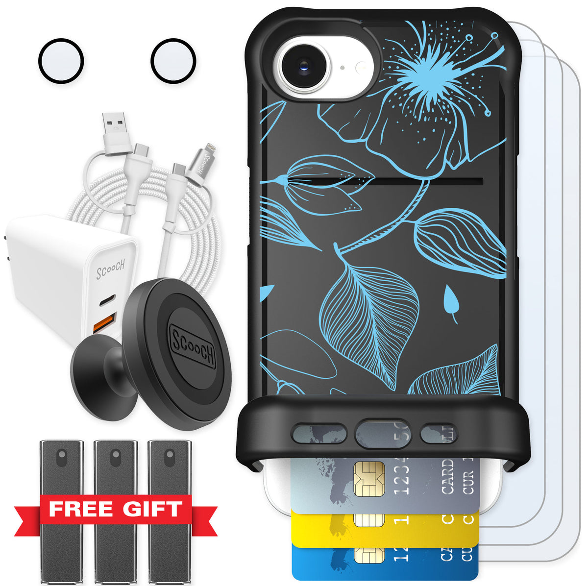 Scooch Wingmate Blue Hibiscus for iPhone 17e — Ultimate Bundle
