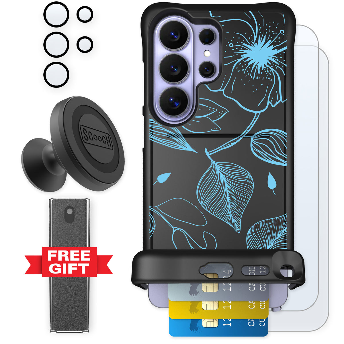 Scooch Wingmate Blue Hibiscus for Galaxy S26 Ultra — Defender Bundle