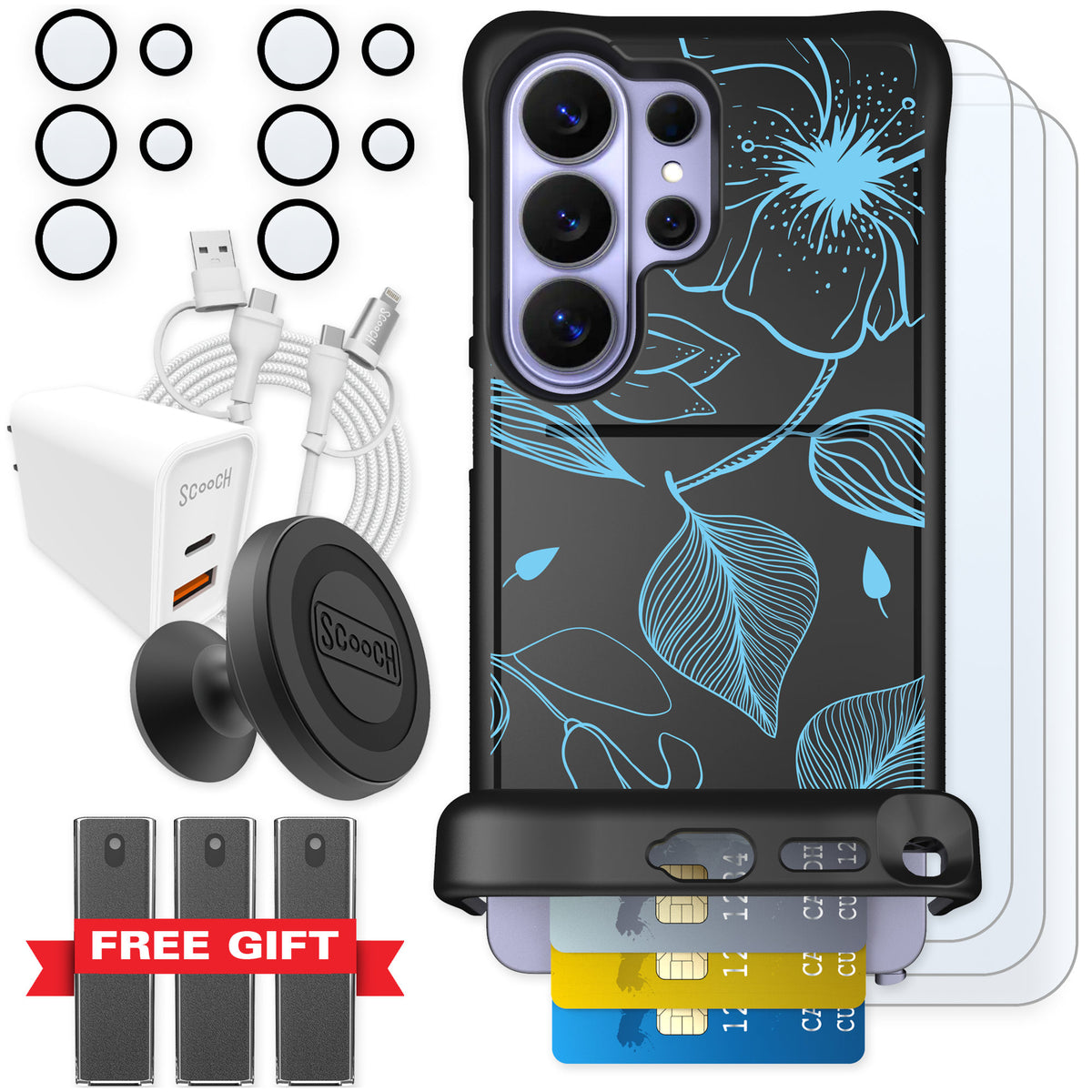 Scooch Wingmate Blue Hibiscus for Galaxy S26 Ultra — Ultimate Bundle