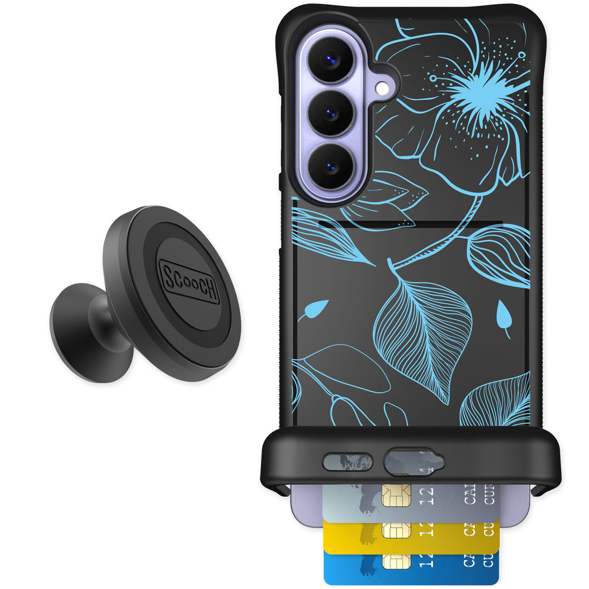 Scooch Wingmate Blue Hibiscus for Galaxy S26+ — Starter Bundle