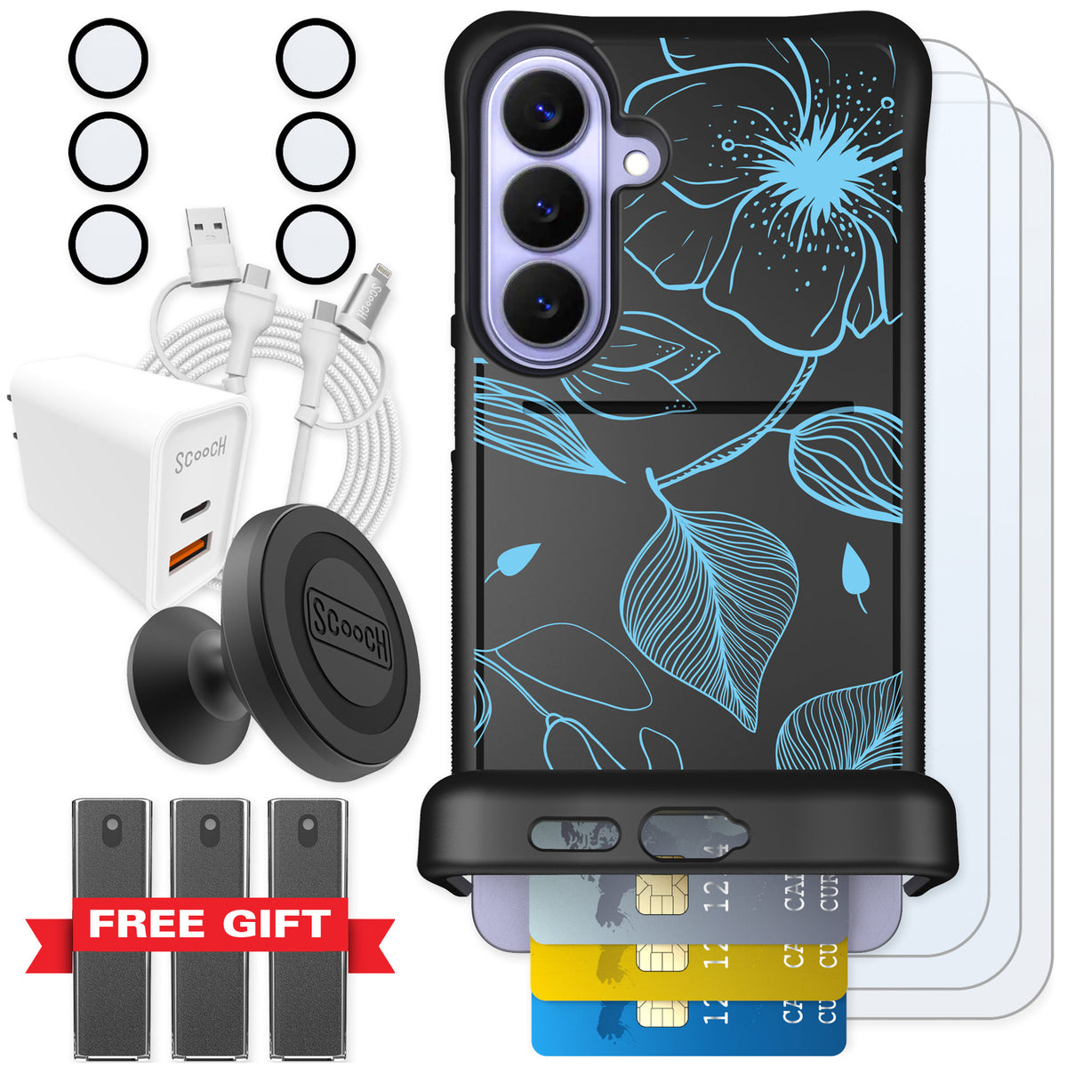 Scooch Wingmate Blue Hibiscus for Galaxy S26+ — Ultimate Bundle