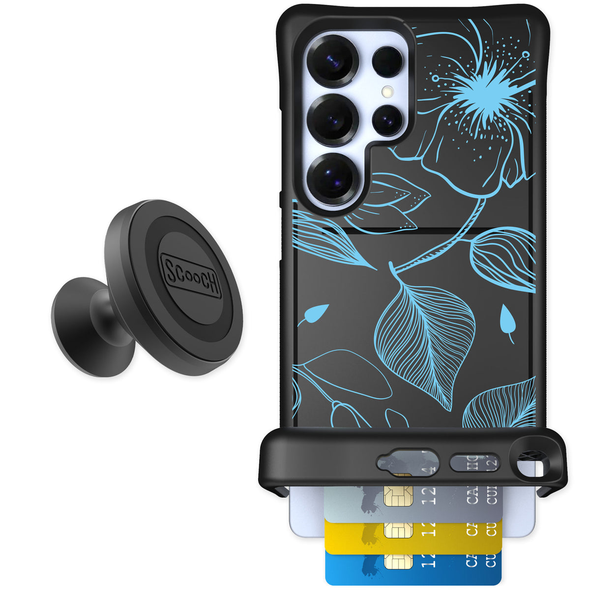 Scooch Wingmate Blue Hibiscus for Galaxy S25 Ultra — Starter Bundle