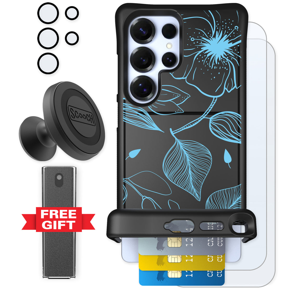 Scooch Wingmate Blue Hibiscus for Galaxy S25 Ultra — Defender Bundle