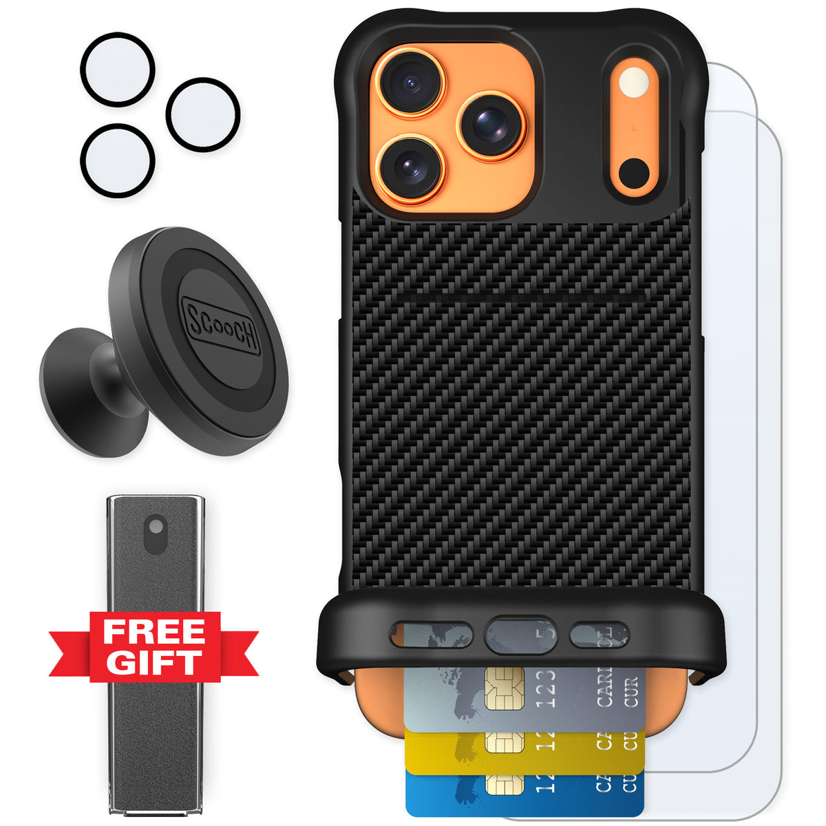 Scooch Wingmate Carbon Fiber for iPhone 17 Pro Max — Defender Bundle