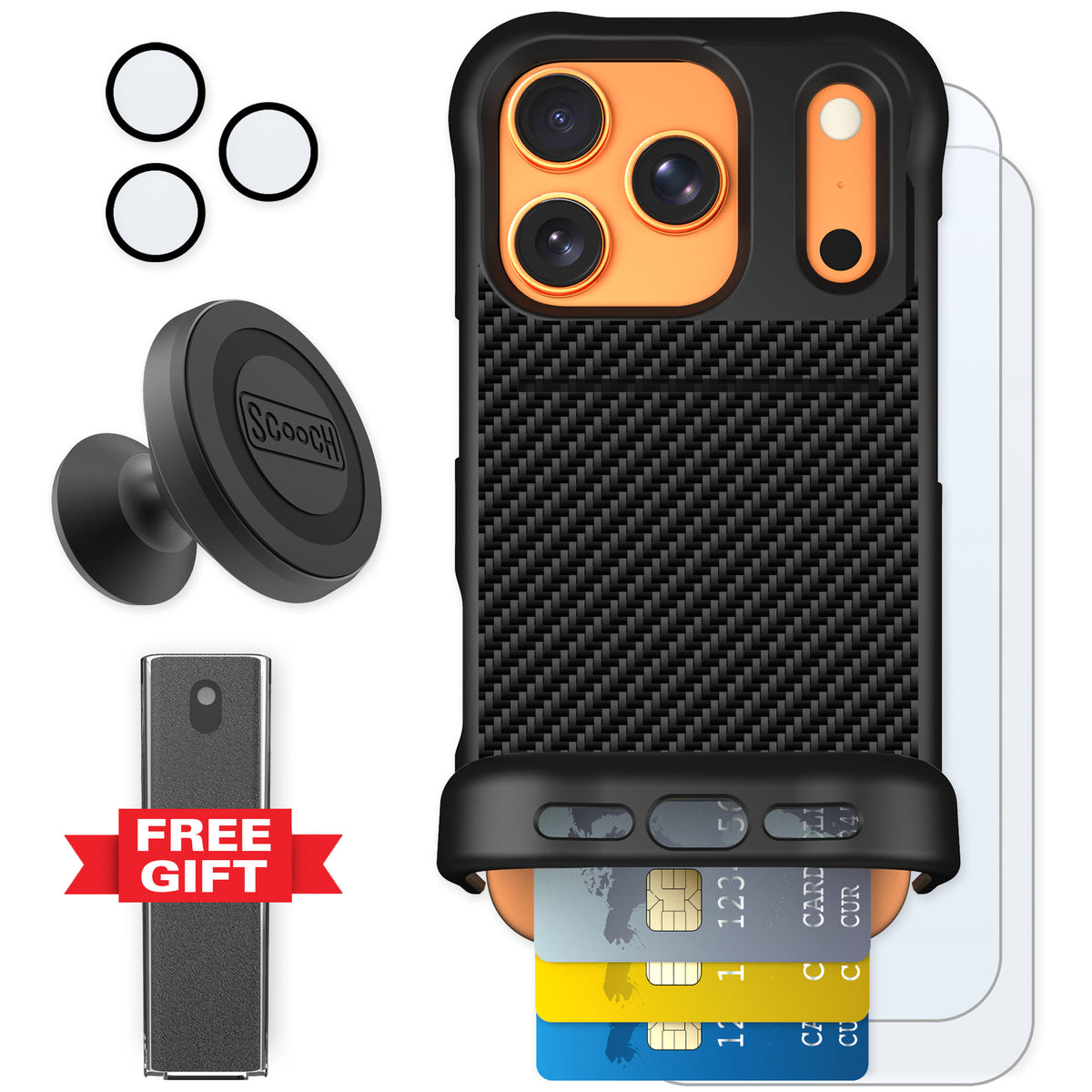 Scooch Wingmate Carbon Fiber for iPhone 17 Pro — Defender Bundle