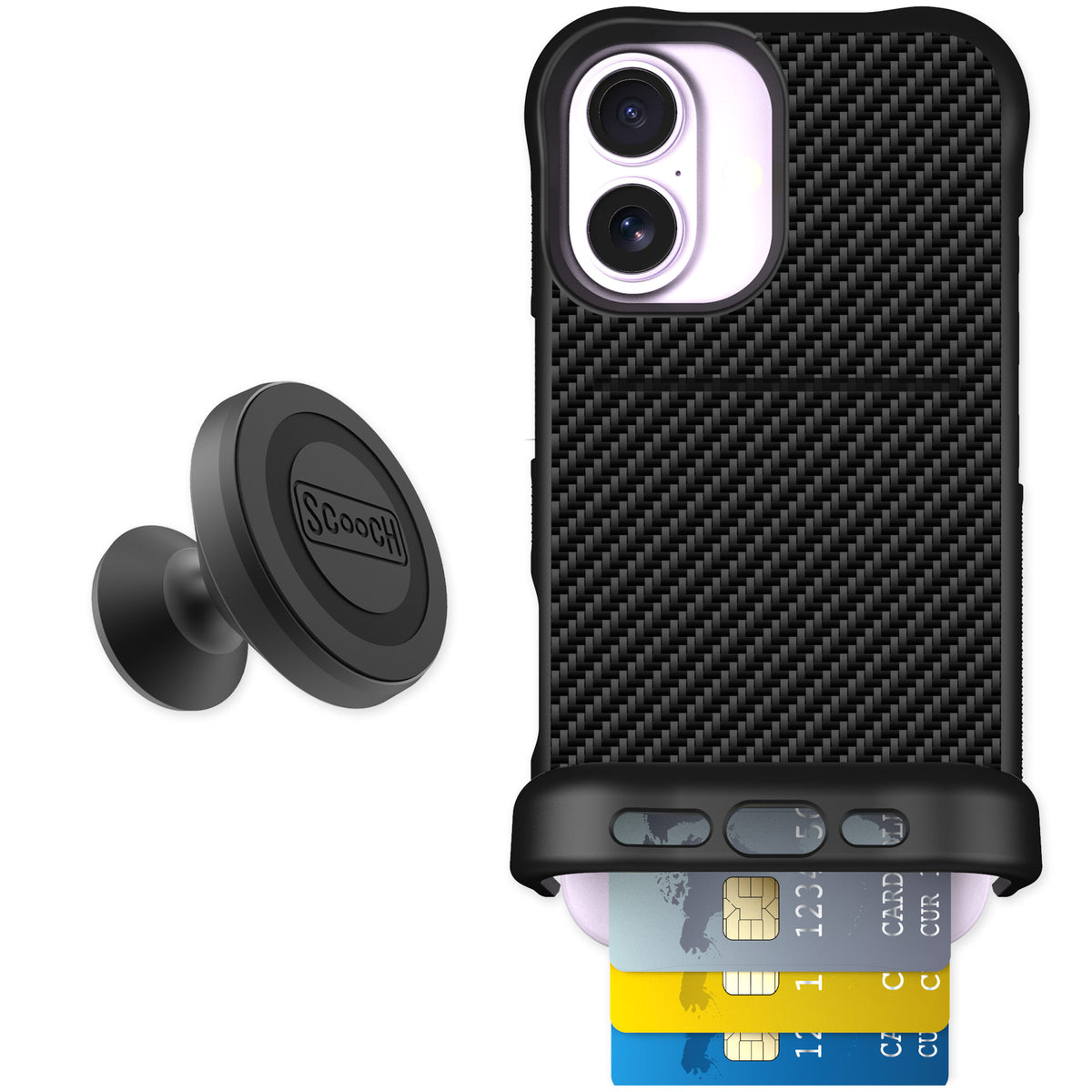 Scooch Wingmate Carbon Fiber for iPhone 17 — Starter Bundle
