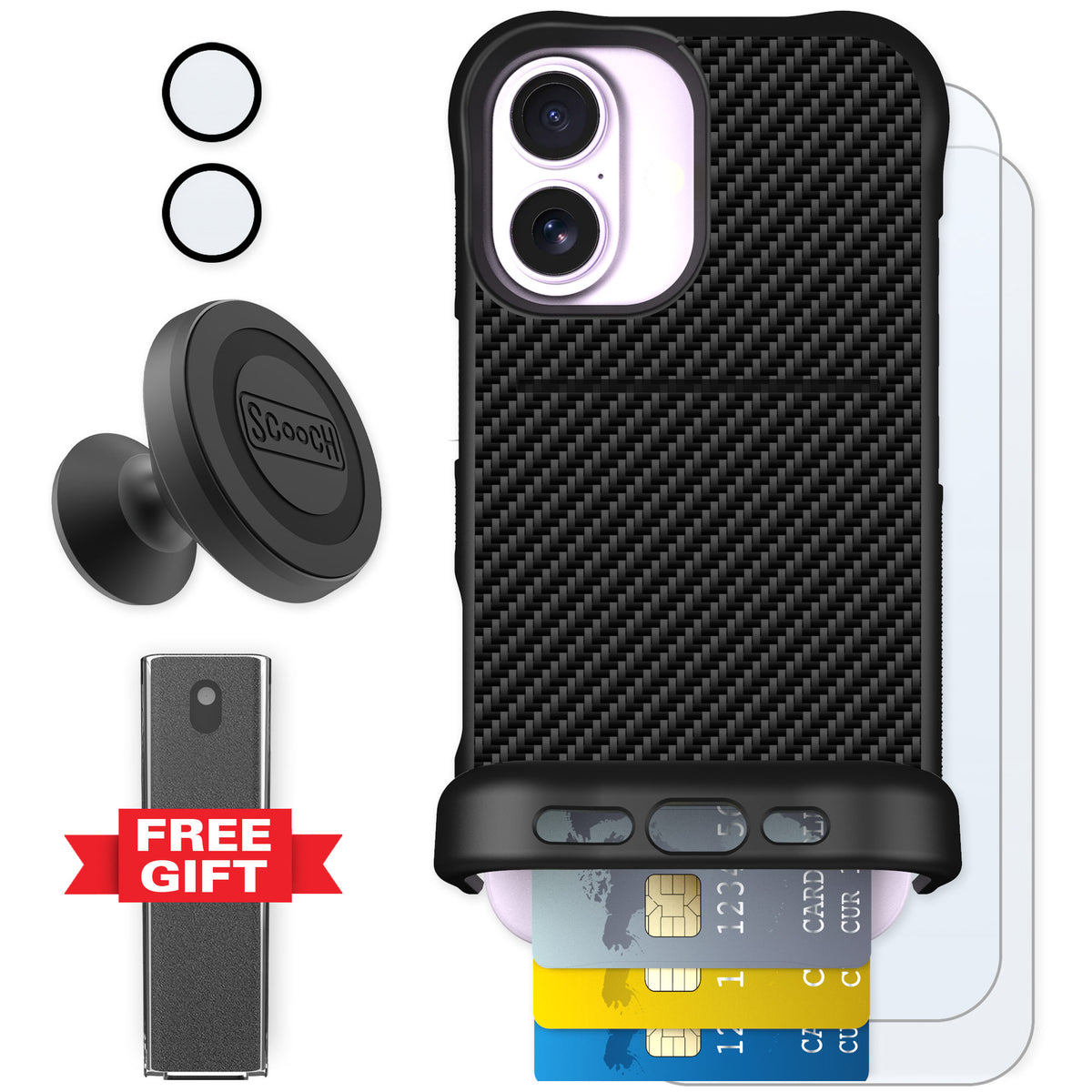 Scooch Wingmate Carbon Fiber for iPhone 17 — Defender Bundle