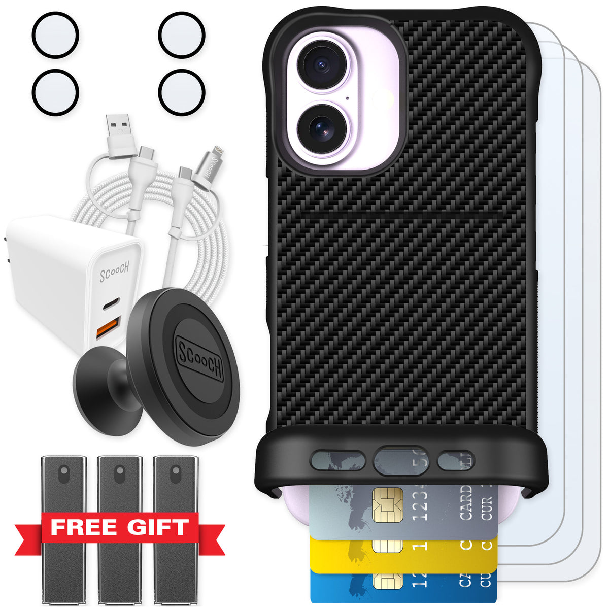Scooch Wingmate Carbon Fiber for iPhone 17 — Ultimate Bundle