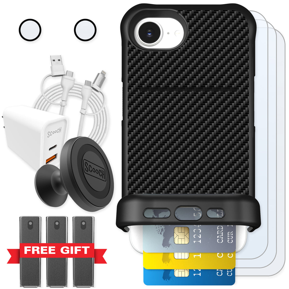 Scooch Wingmate Carbon Fiber for iPhone 17e — Ultimate Bundle