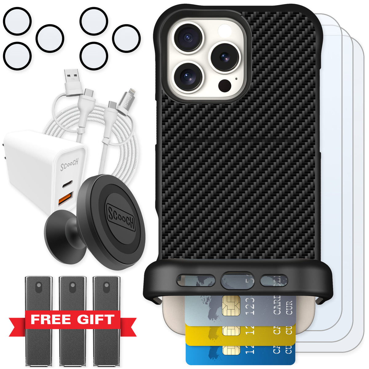 Scooch Wingmate Carbon Fiber for iPhone 16 Pro Max — Ultimate Bundle