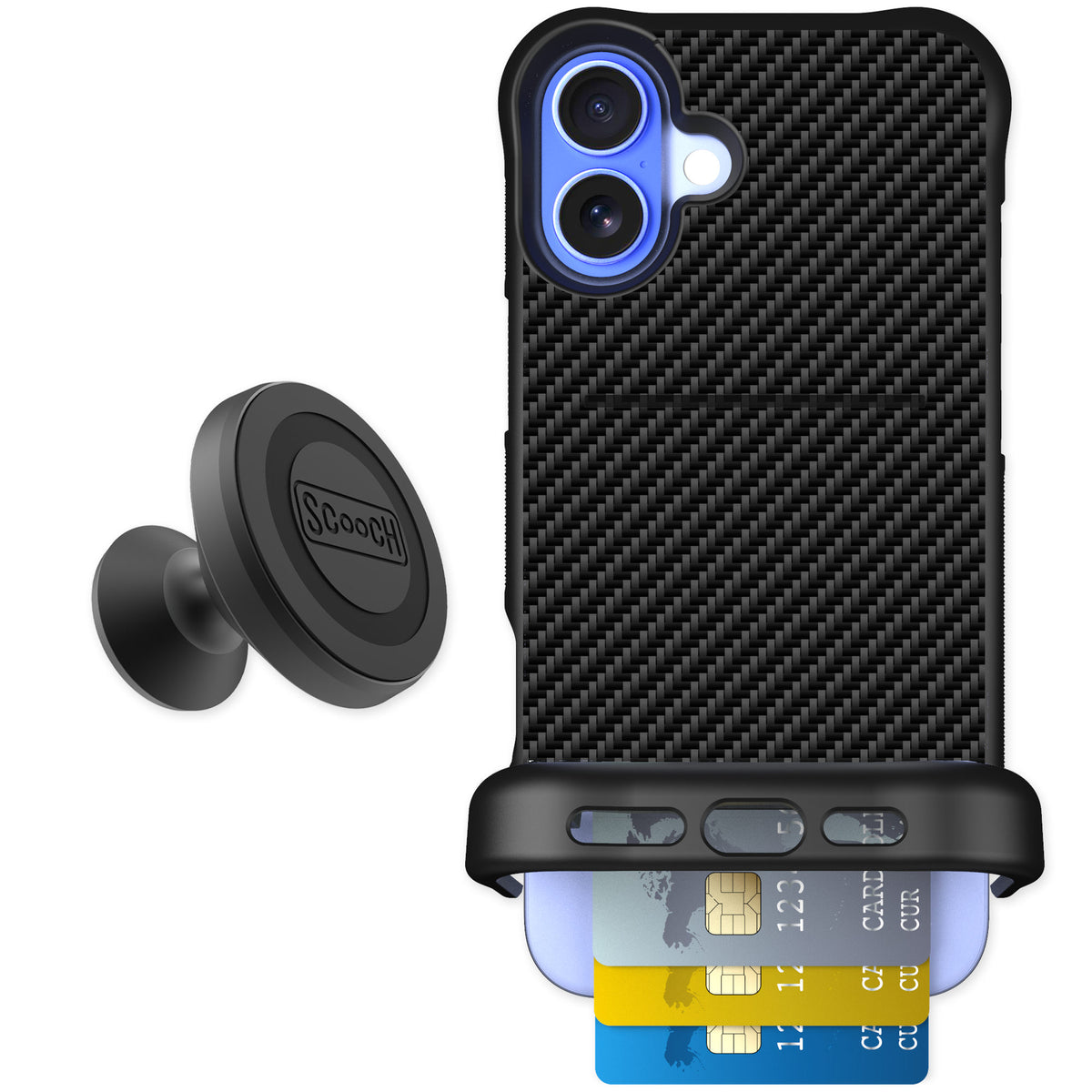 Scooch Wingmate Carbon Fiber for iPhone 16 Plus — Starter Bundle