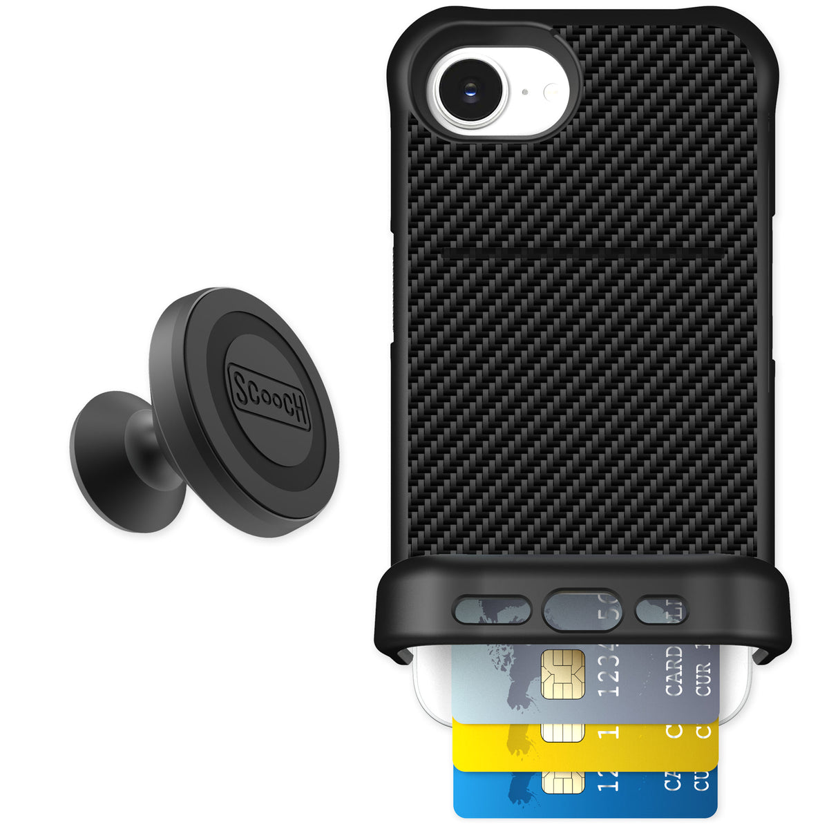 Scooch Wingmate Carbon Fiber for iPhone 16e — Starter Bundle