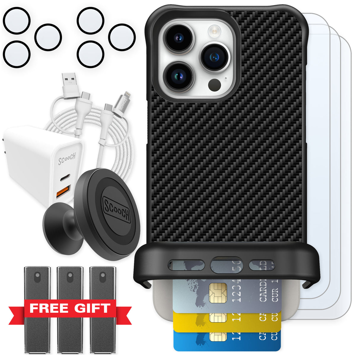 Scooch Wingmate Carbon Fiber for iPhone 15 Pro Max — Ultimate Bundle