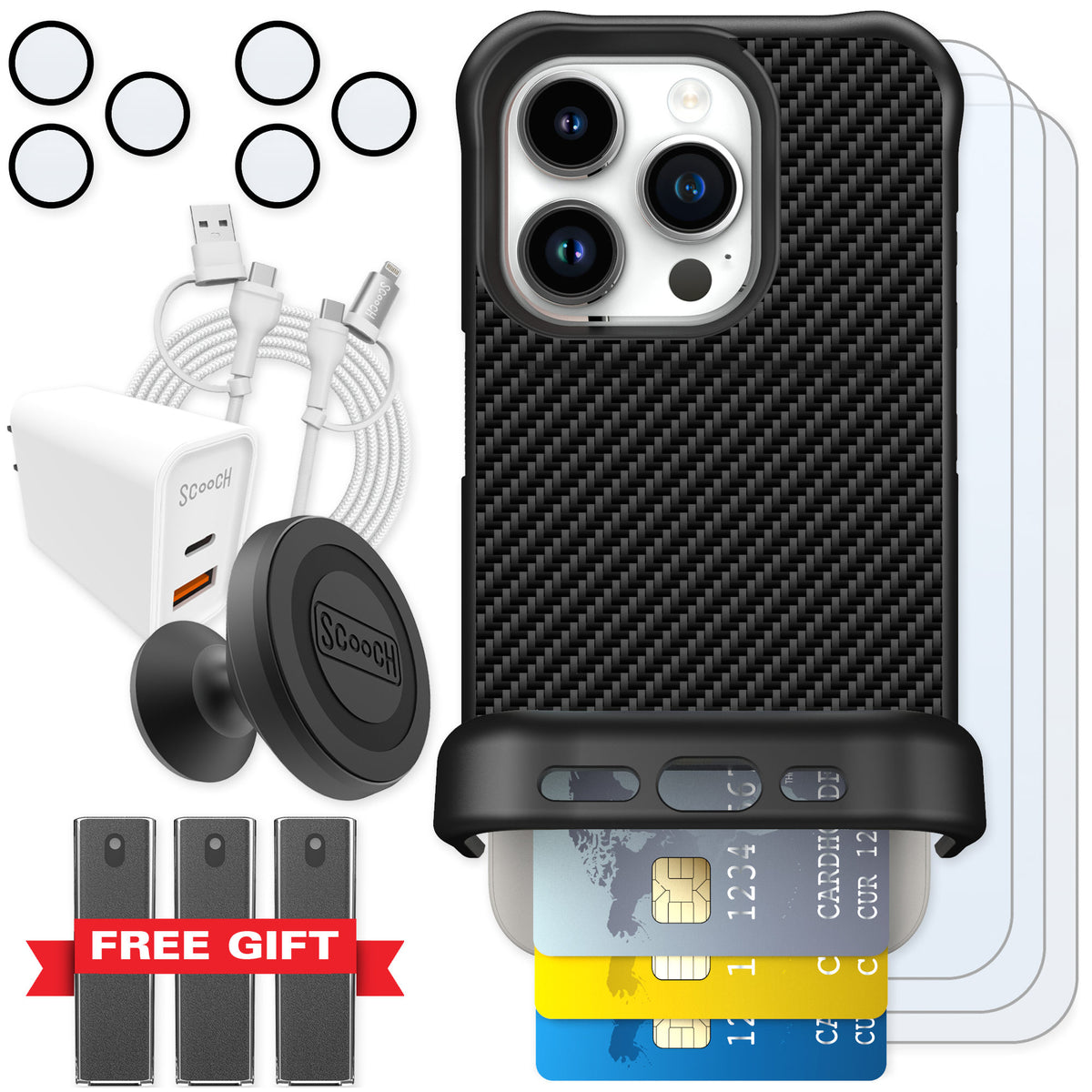 Scooch Wingmate Carbon Fiber for iPhone 15 Pro — Ultimate Bundle