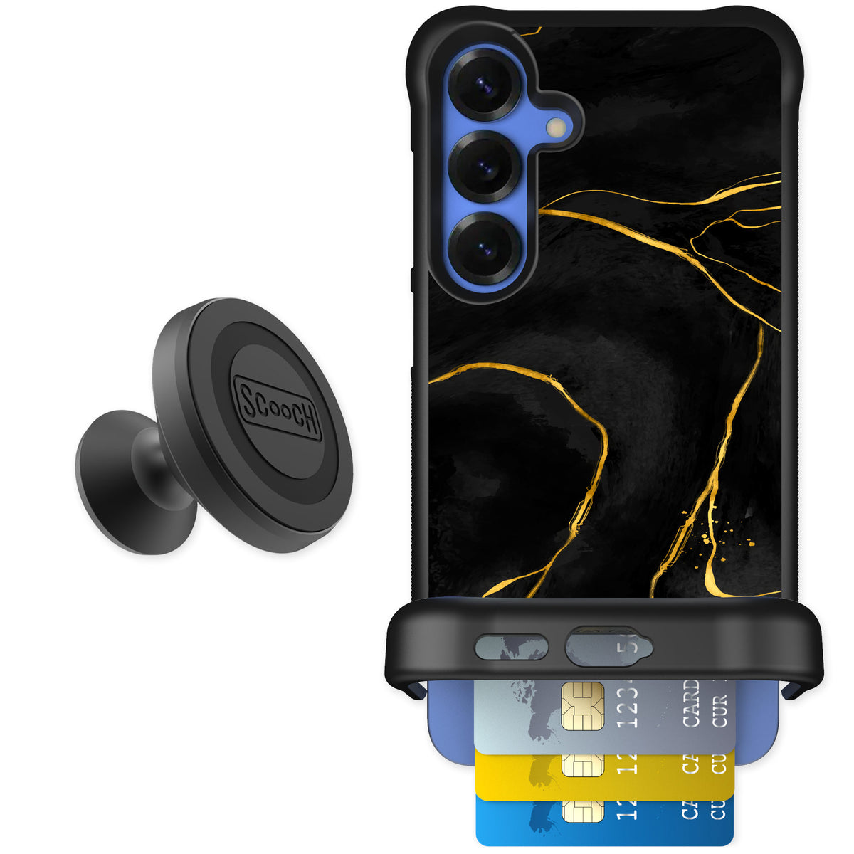 Scooch Wingmate Black Marble for Galaxy S25+ — Starter Bundle