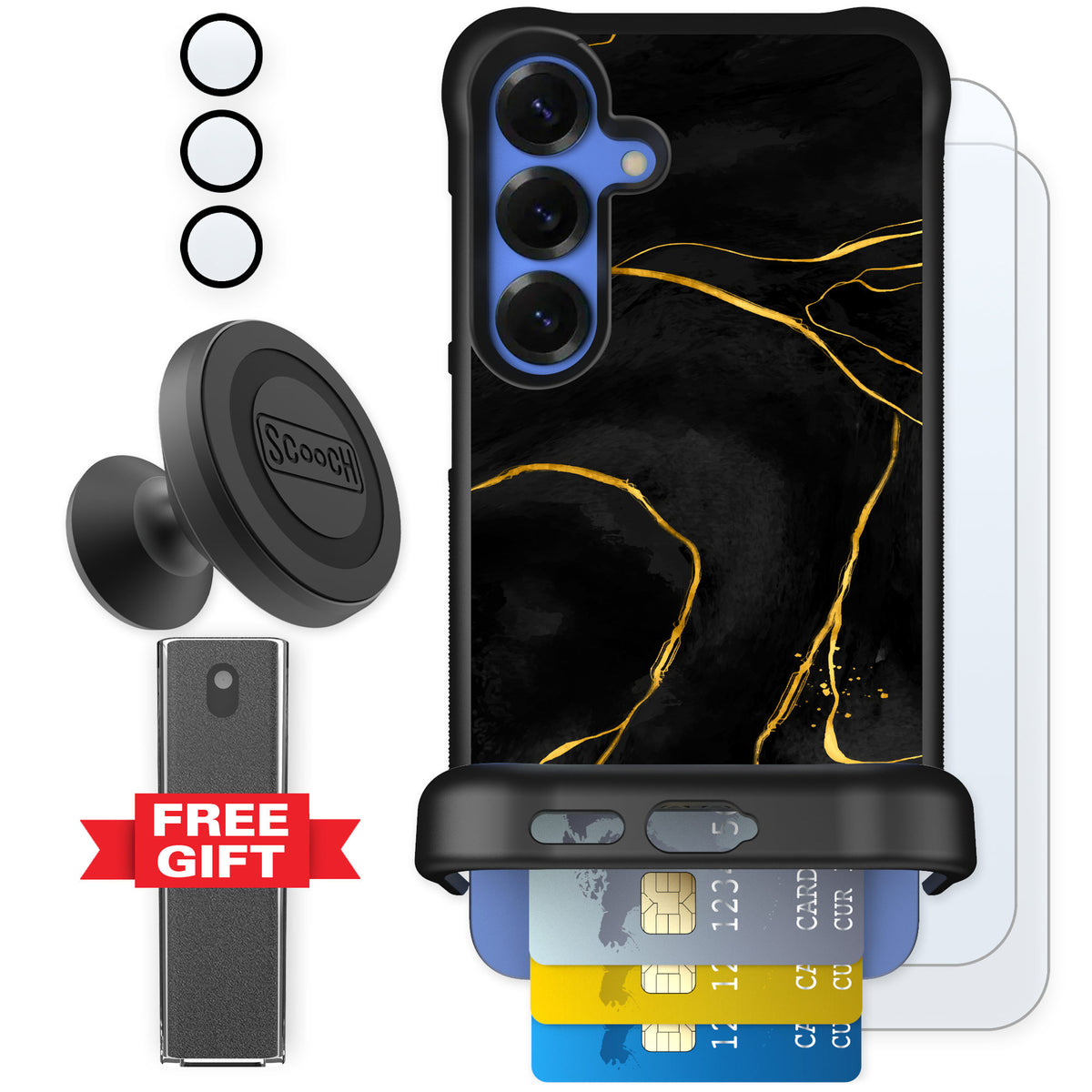 Scooch Wingmate Black Marble for Galaxy S25+ — Defender Bundle