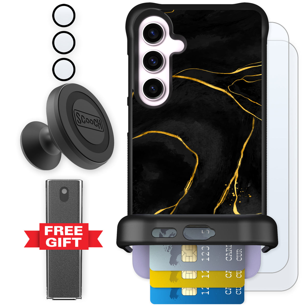 Scooch Wingmate Black Marble for Galaxy S24+ — Defender Bundle