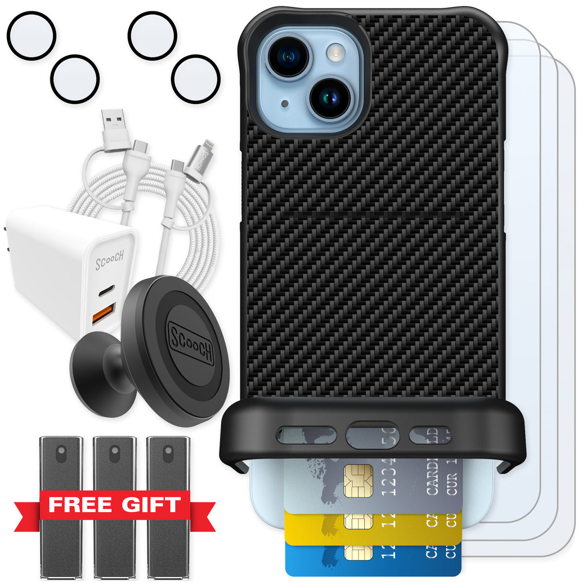 Scooch Wingmate Carbon Fiber for iPhone 14 Plus — Ultimate Bundle