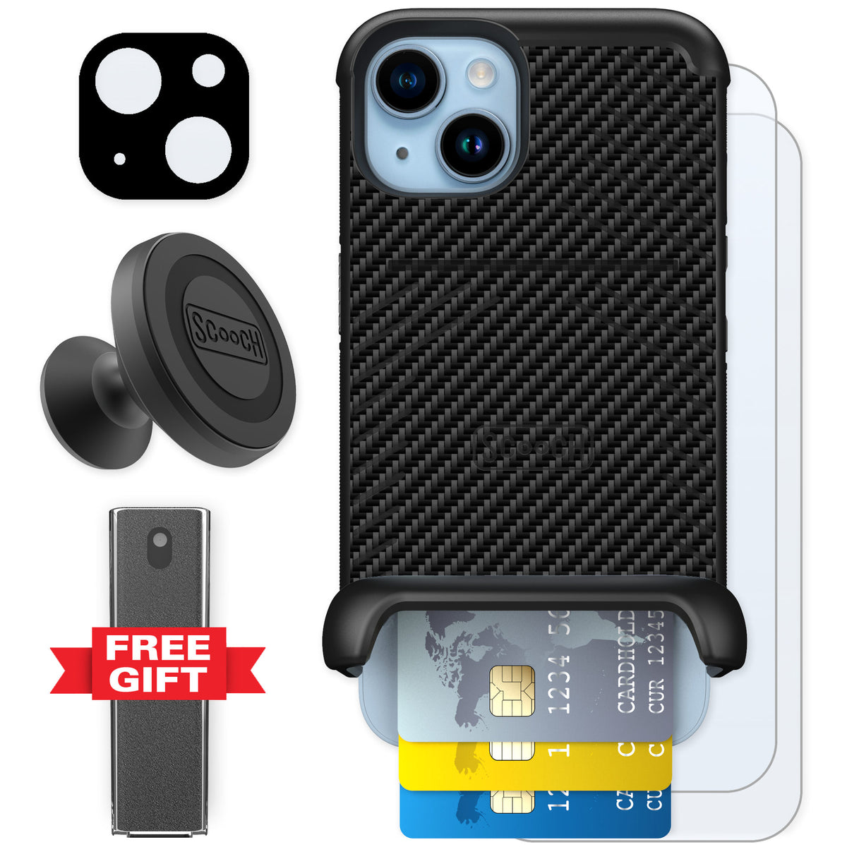 Scooch Wingmate Carbon Fiber for iPhone 14 — Defender Bundle