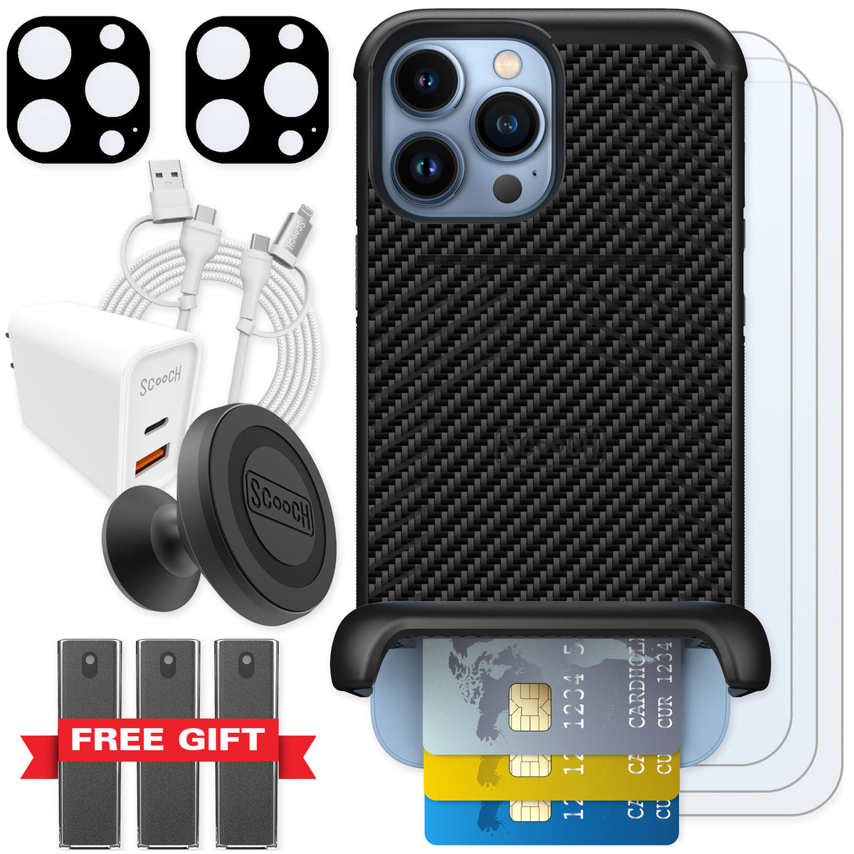 Scooch Wingmate Carbon Fiber for iPhone 13 Pro Max — Ultimate Bundle