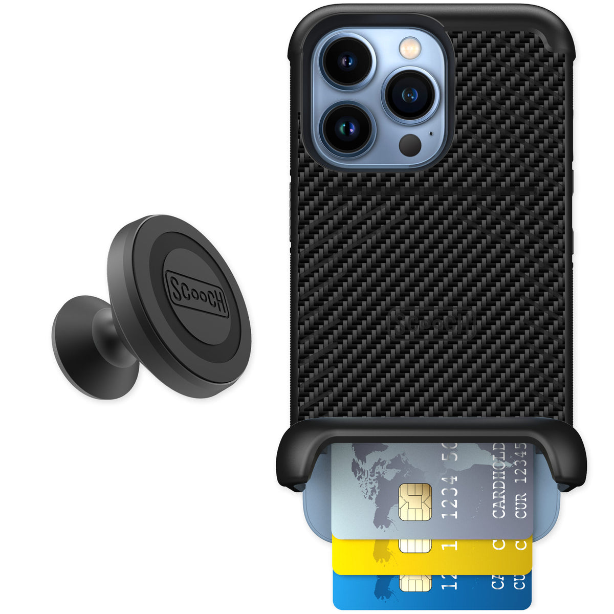 Scooch Wingmate Carbon Fiber for iPhone 13 Pro — Starter Bundle