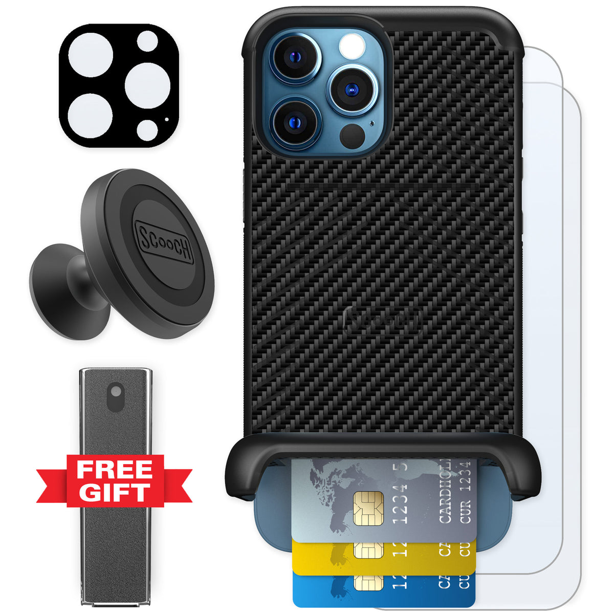Scooch Wingmate Carbon Fiber for iPhone 12 Pro Max — Defender Bundle
