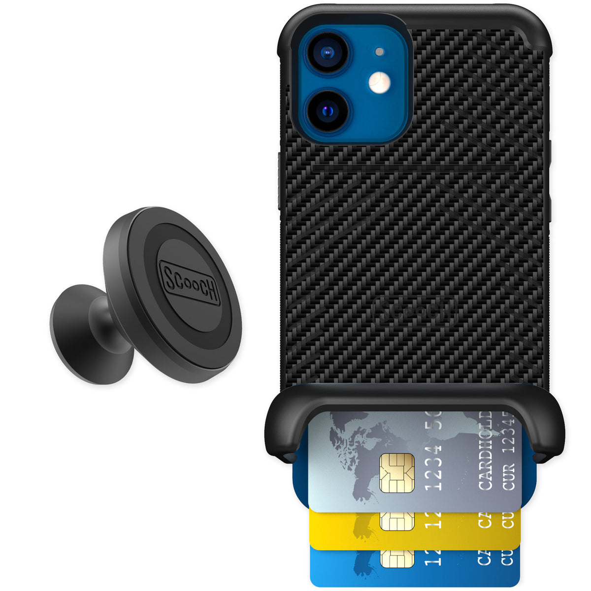 Scooch Wingmate Carbon Fiber for iPhone 12 mini — Starter Bundle