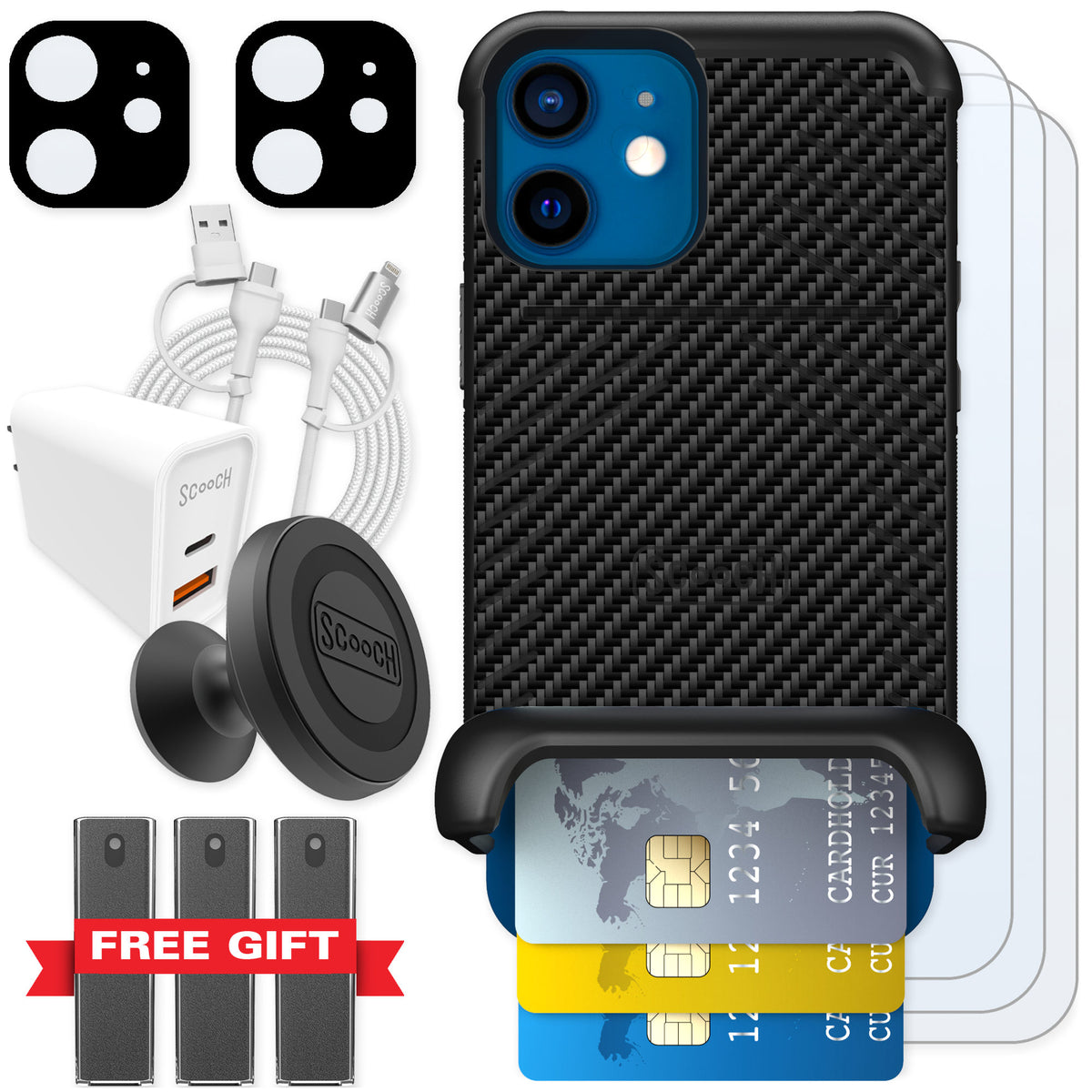 Scooch Wingmate Carbon Fiber for iPhone 12 mini — Ultimate Bundle