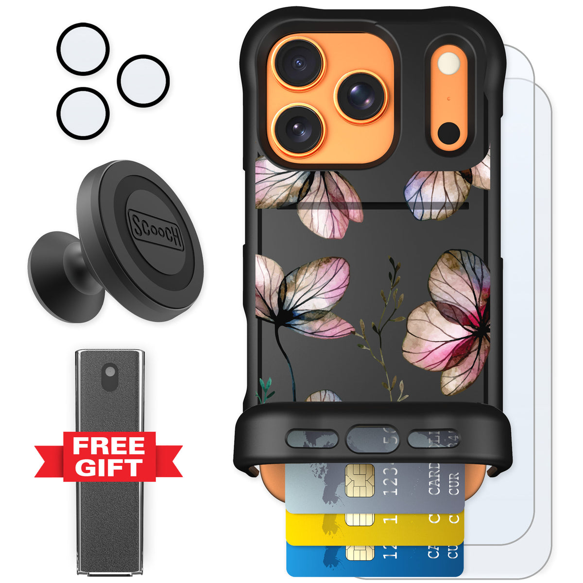 Scooch Wingmate Dried Flowers for iPhone 17 Pro — Defender Bundle