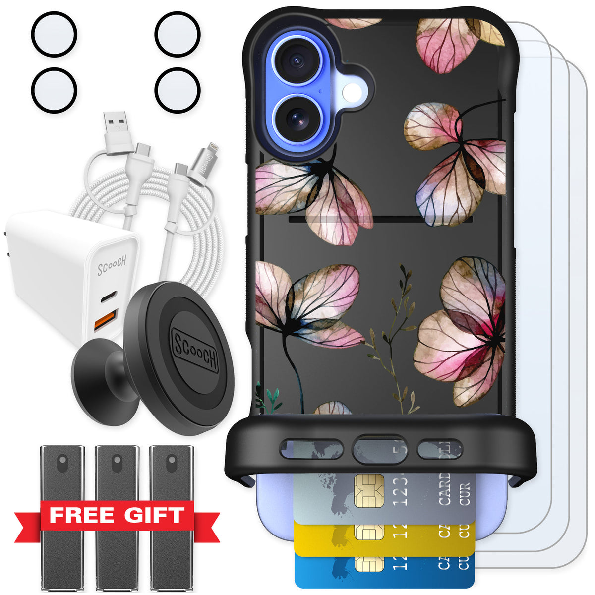 Scooch Wingmate Dried Flowers for iPhone 16 Plus — Ultimate Bundle