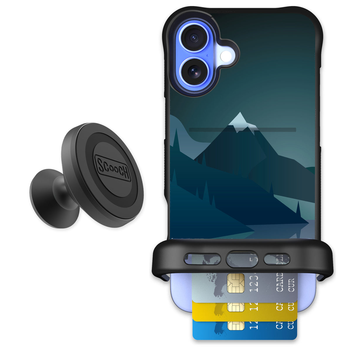 Scooch Wingmate Midnight Ridge for iPhone 16 Plus — Starter Bundle