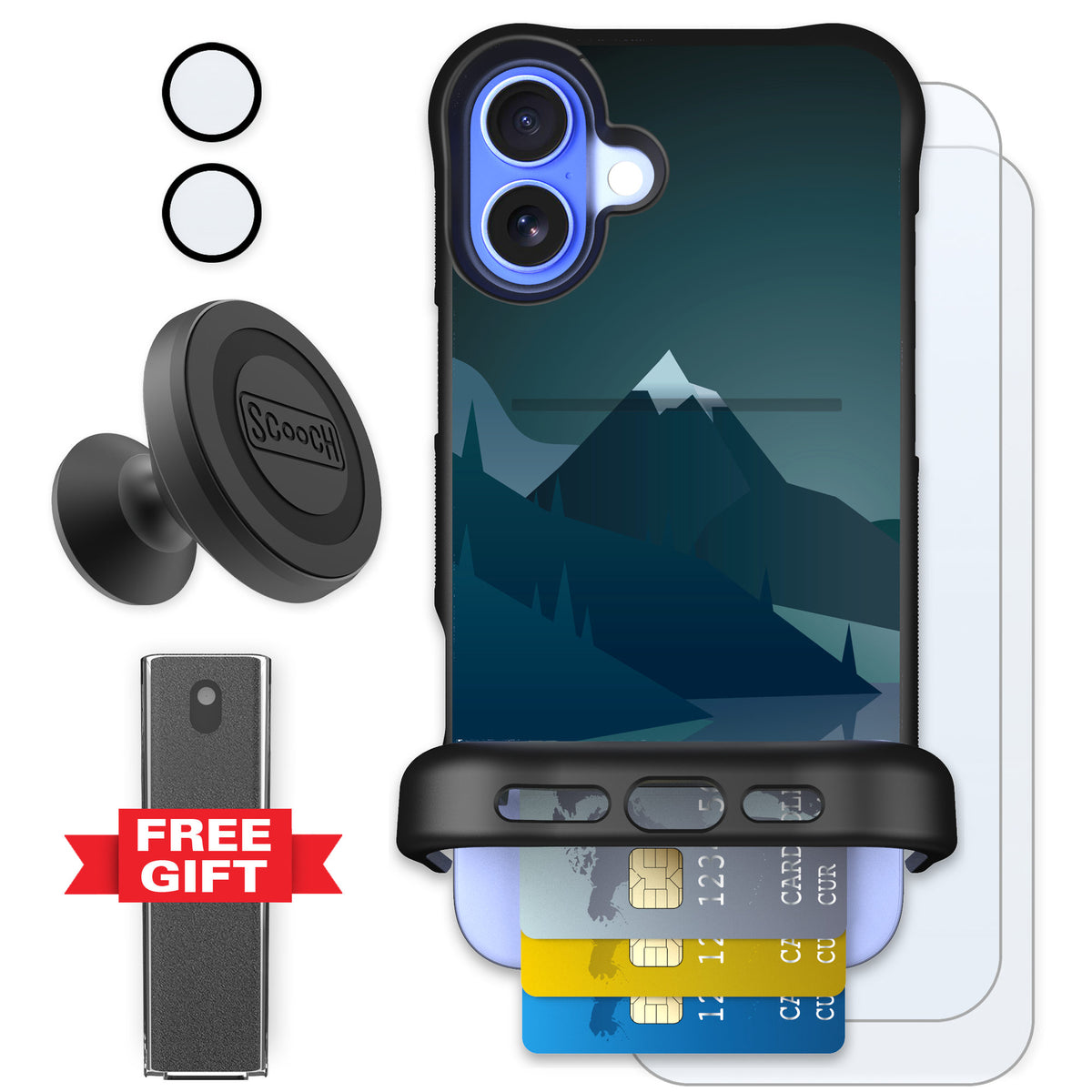 Scooch Wingmate Midnight Ridge for iPhone 16 Plus — Defender Bundle