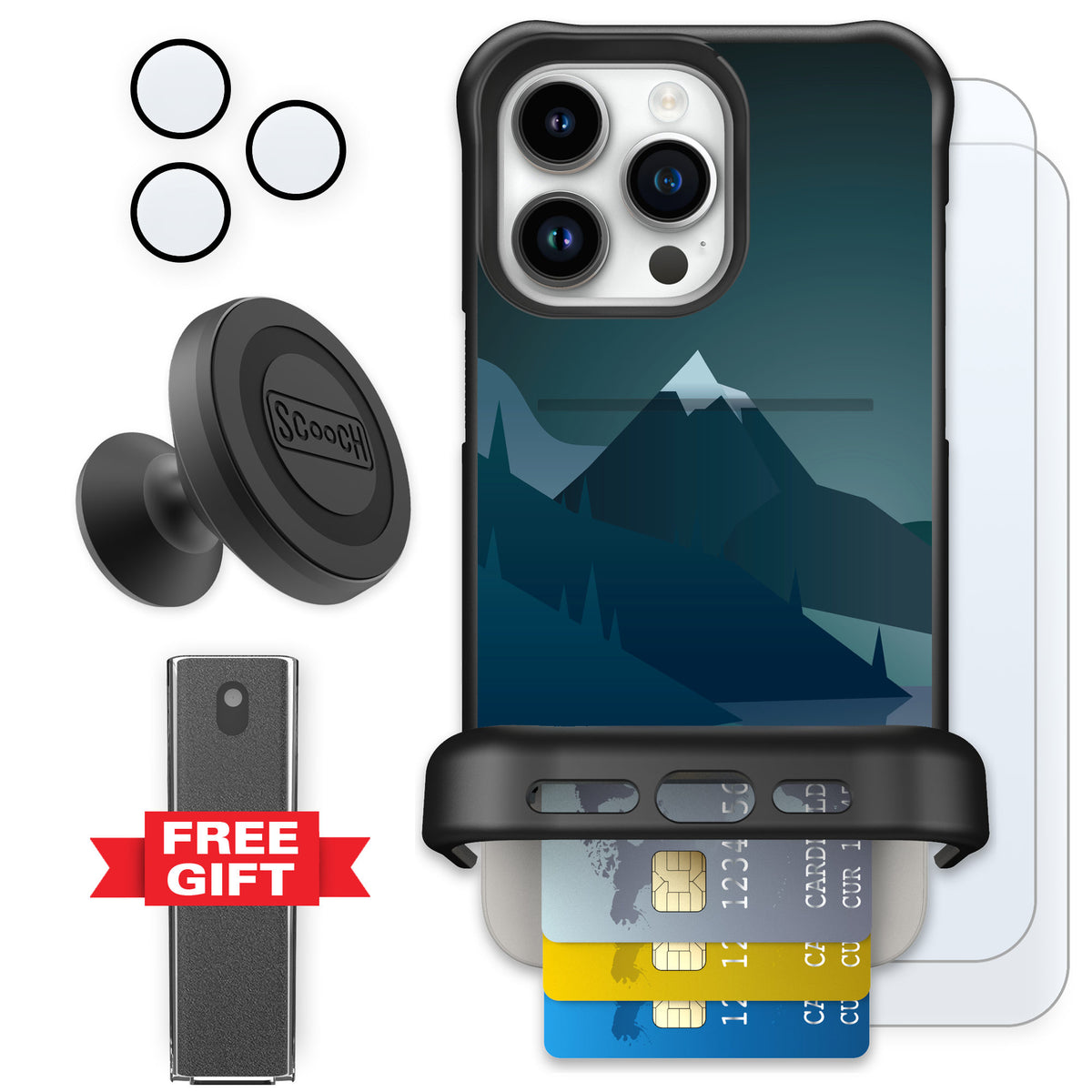 Scooch Wingmate Midnight Ridge for iPhone 15 Pro Max — Defender Bundle