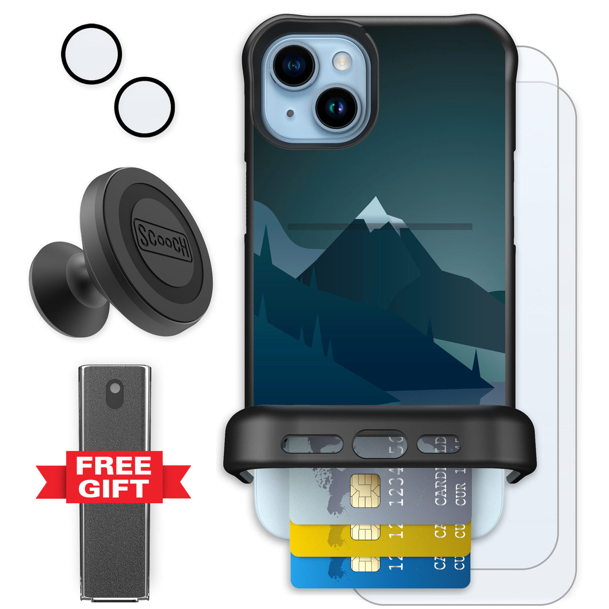 Scooch Wingmate Midnight Ridge for iPhone 15 Plus — Defender Bundle