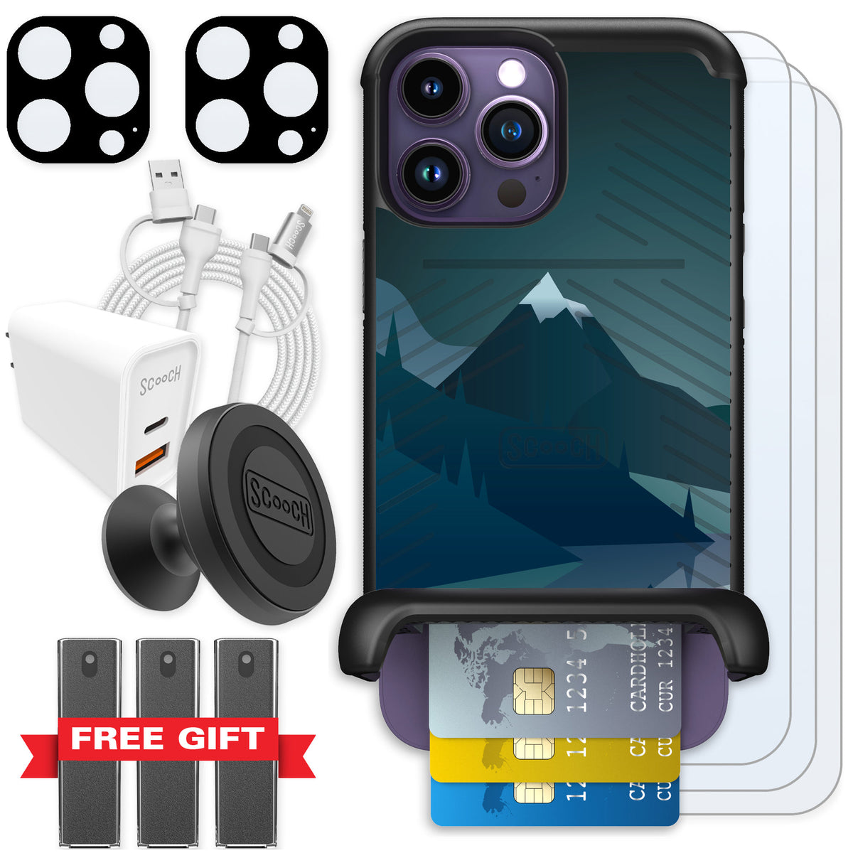 Scooch Wingmate Midnight Ridge for iPhone 14 Pro Max — Ultimate Bundle