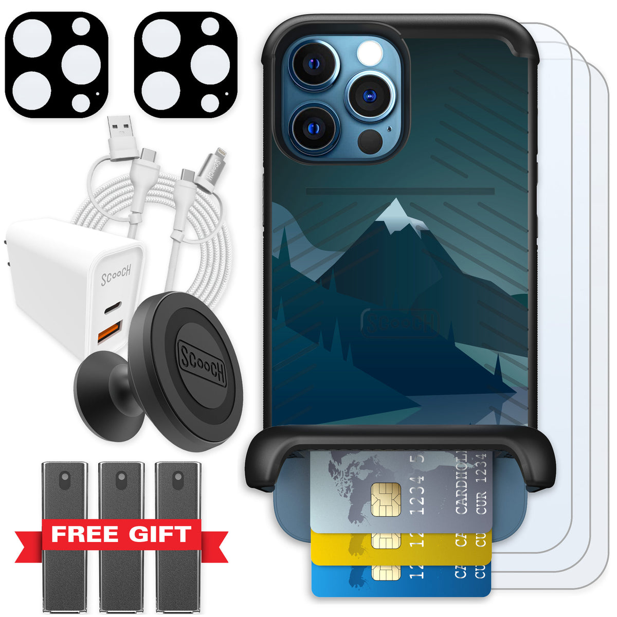 Scooch Wingmate Midnight Ridge for iPhone 12 Pro — Ultimate Bundle