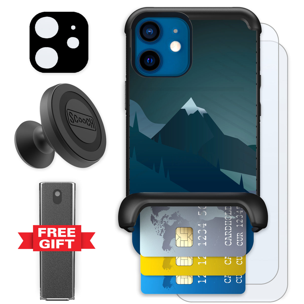 Scooch Wingmate Midnight Ridge for iPhone 12 mini — Defender Bundle