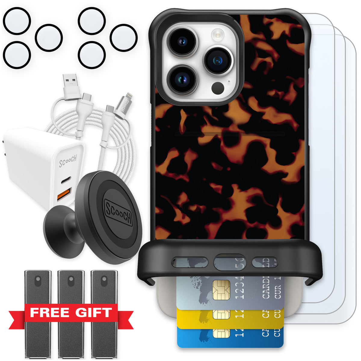 Scooch Wingmate Tortoise Shell for iPhone 15 Pro Max — Ultimate Bundle