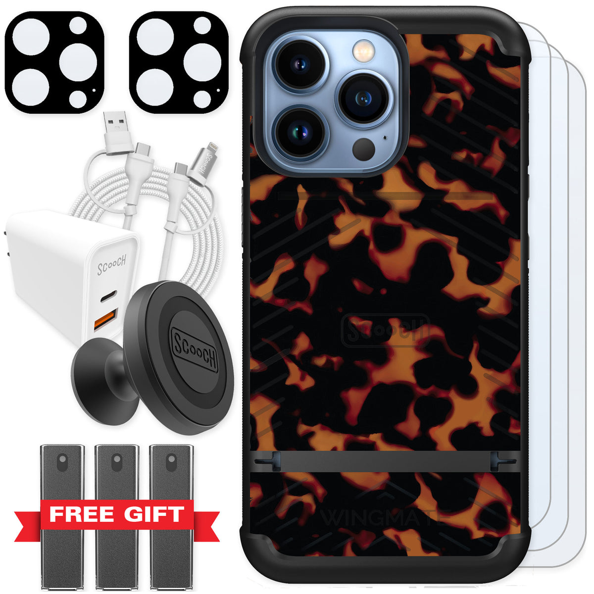 Scooch Wingmate Tortoise Shell for iPhone 13 Pro — Ultimate Bundle