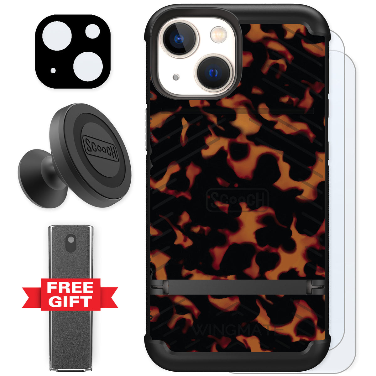 Scooch Wingmate Tortoise Shell for iPhone 13 mini — Defender Bundle
