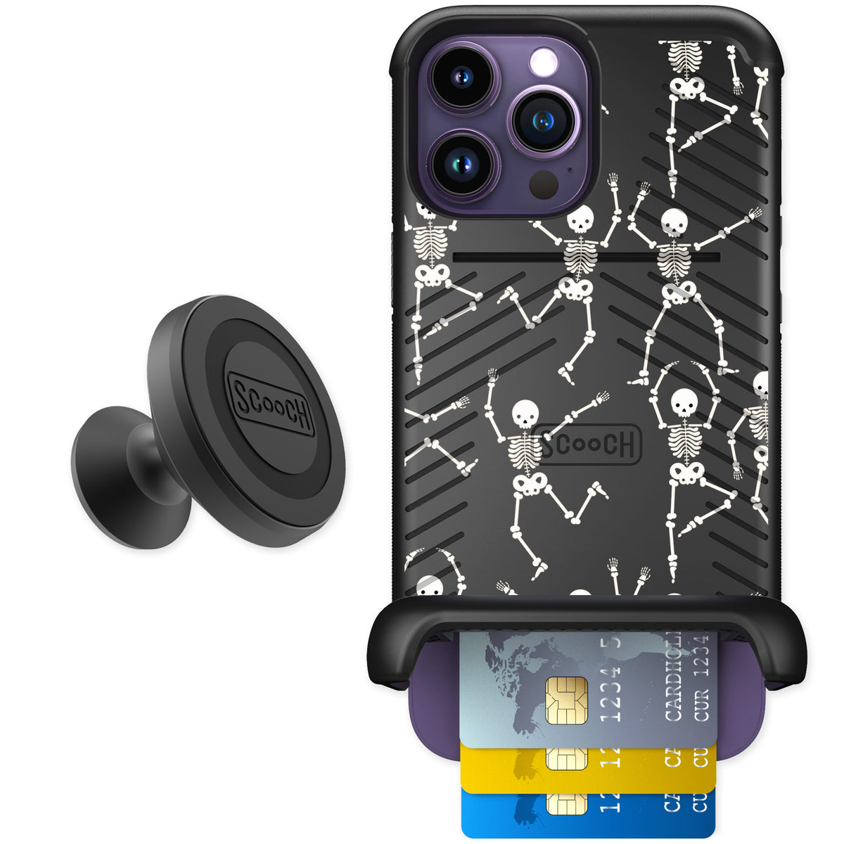 Scooch Wingmate Swinging Skeletons for iPhone 14 Pro Max — Starter Bundle