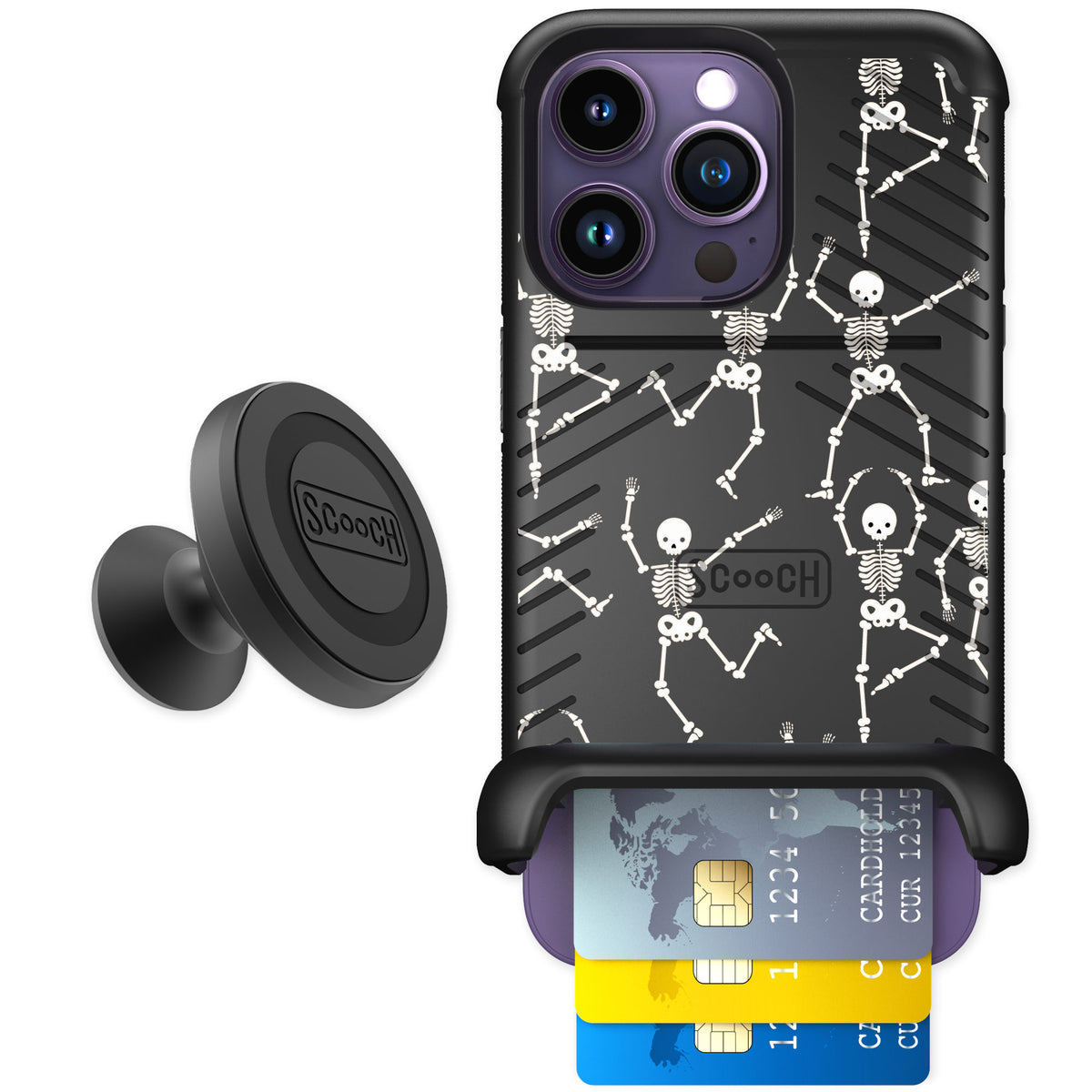 Scooch Wingmate Swinging Skeletons for iPhone 14 Pro — Starter Bundle