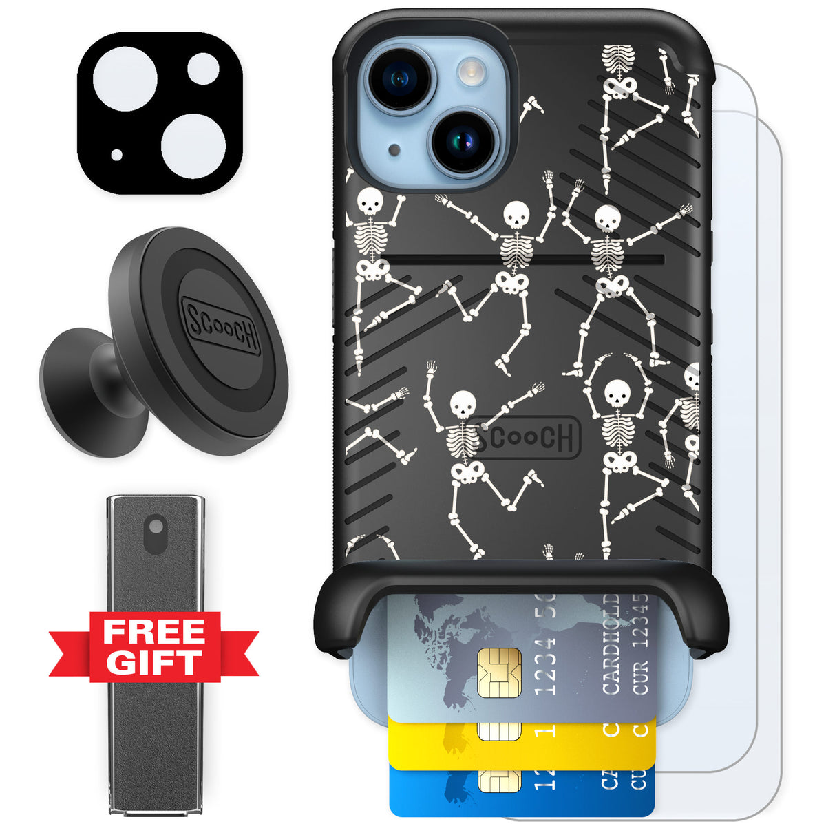 Scooch Wingmate Swinging Skeletons for iPhone 14 — Defender Bundle