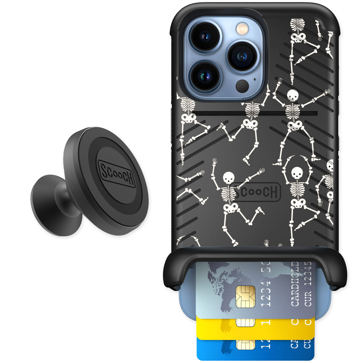 Scooch Wingmate Swinging Skeletons for iPhone 13 Pro — Starter Bundle