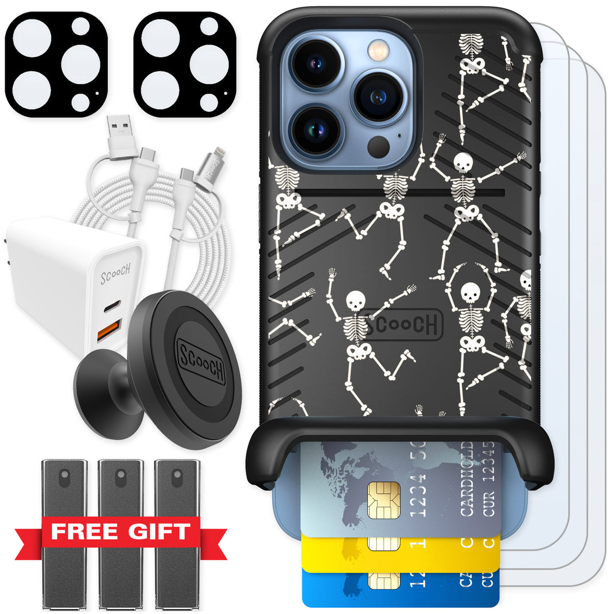 Scooch Wingmate Swinging Skeletons for iPhone 13 Pro — Ultimate Bundle