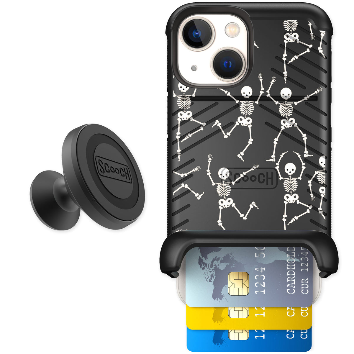 Scooch Wingmate Swinging Skeletons for iPhone 13 mini — Starter Bundle