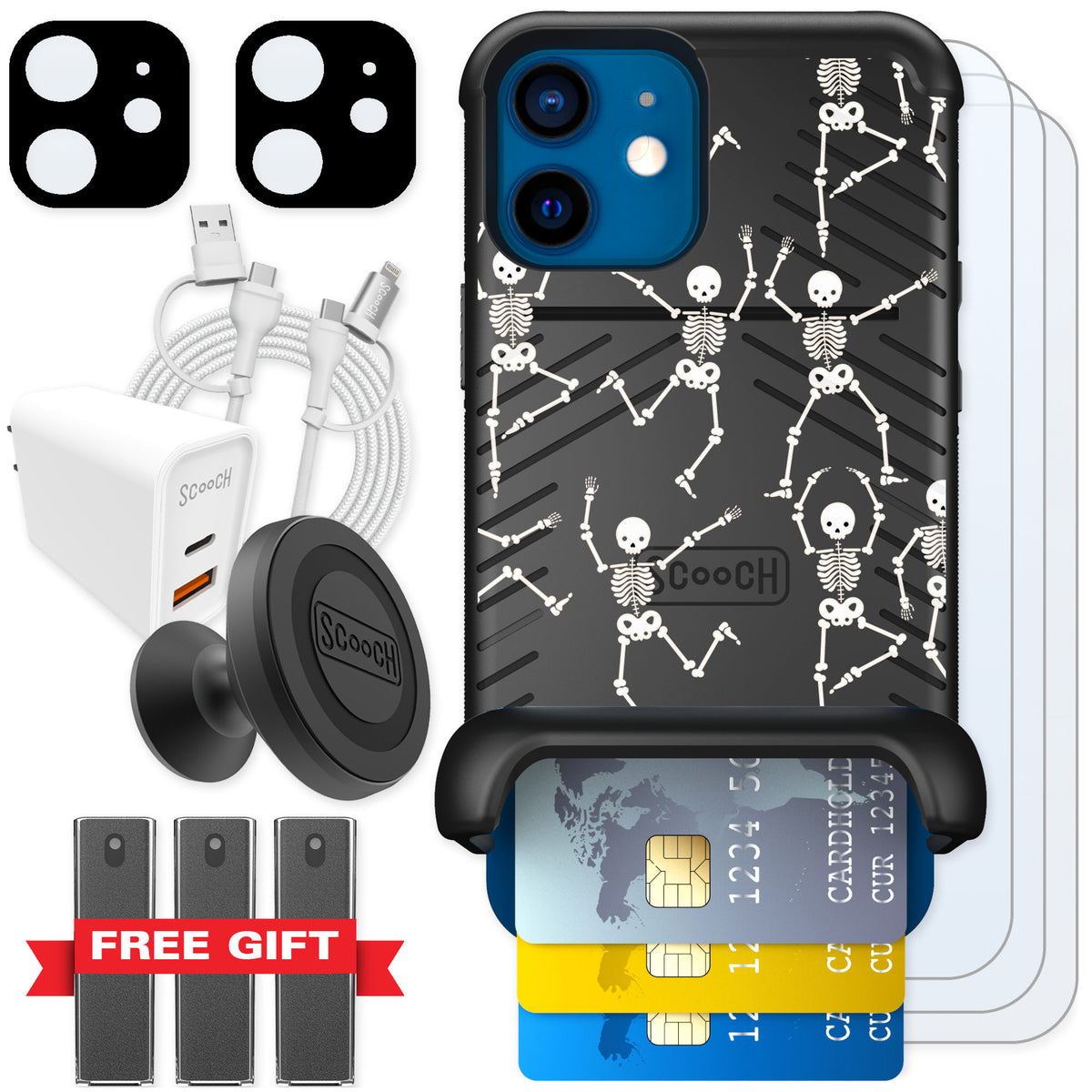 Scooch Wingmate Swinging Skeletons for iPhone 12 mini — Ultimate Bundle