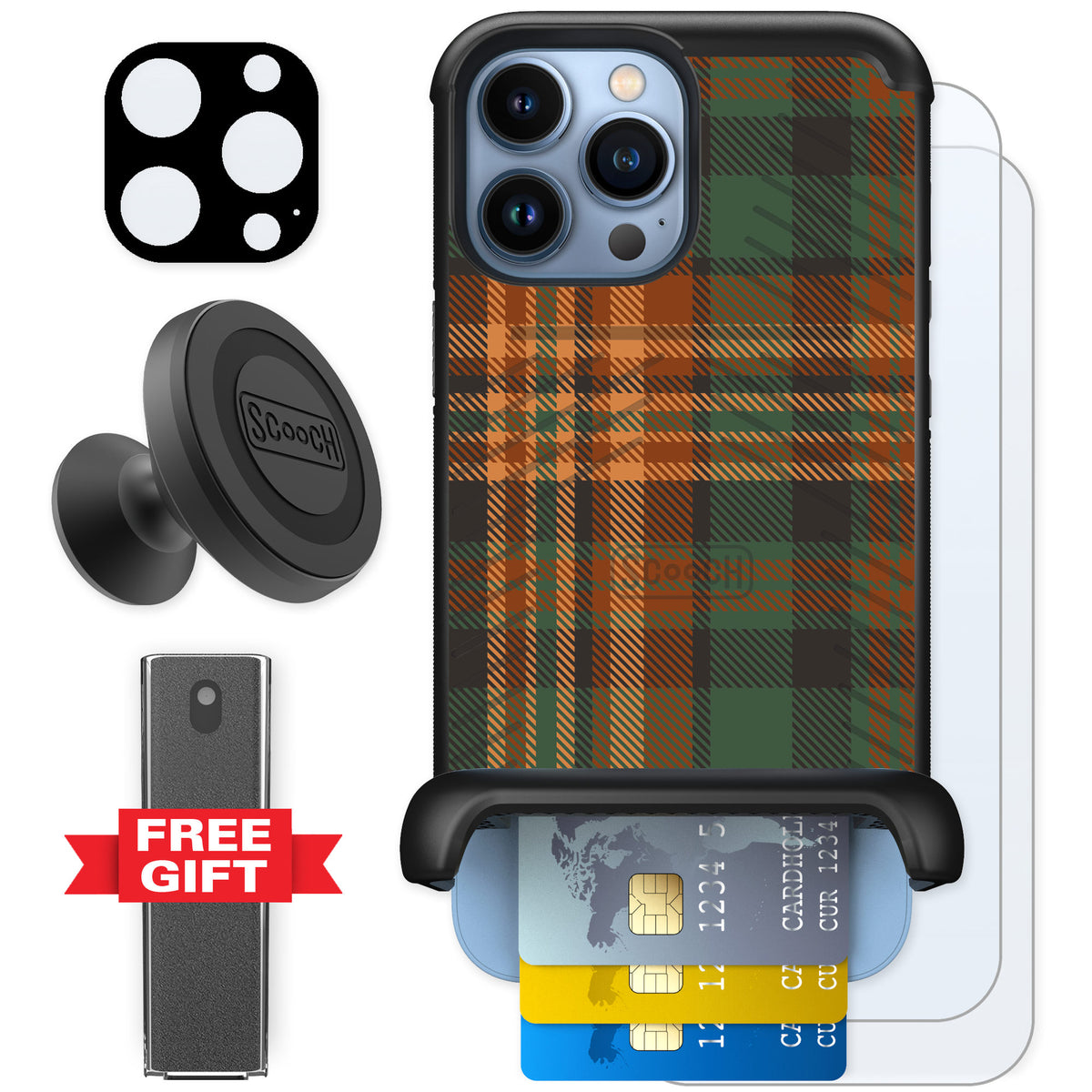 Scooch Wingmate Fall Flannel for iPhone 13 Pro Max — Defender Bundle