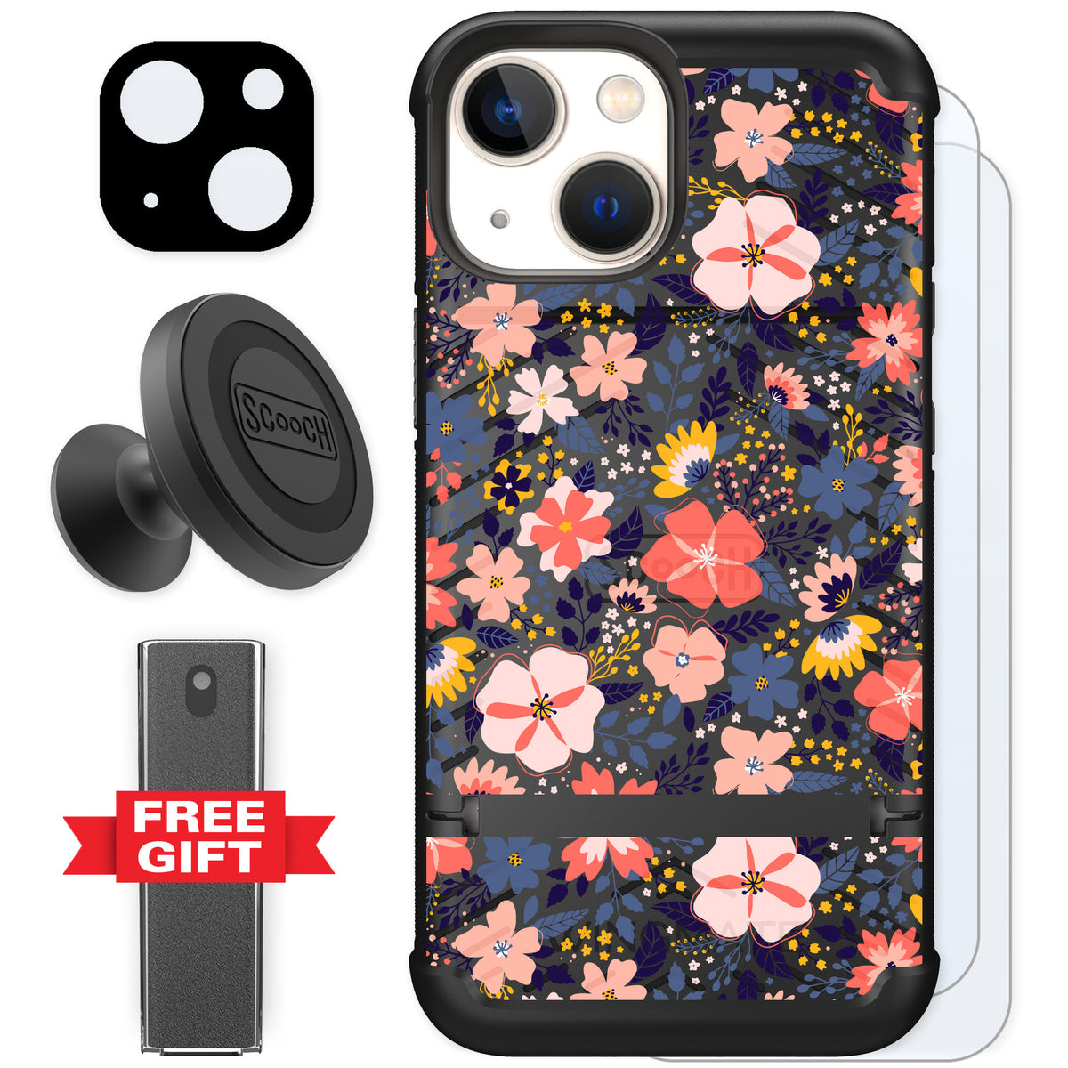 Scooch Wingmate Wildflowers for iPhone 13 mini — Defender Bundle